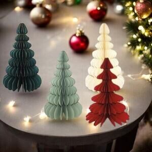 Merry Moments Honeycomb Paper Christmas Tree 4 Pc Set NWT Accordion 11” Tall